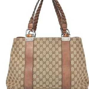 GUCCI Monogram Medium Bamboo Bar Tote